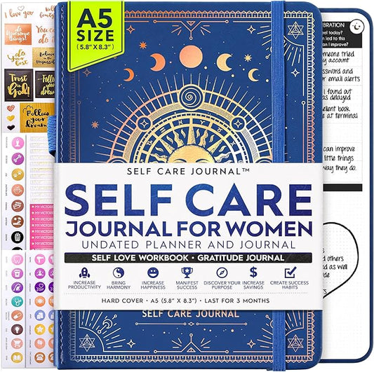 Self Care Journal - 5 Minute Mental Health & Manifestation Journal | 90-Day Undated Daily Planner for Positivity, Affirmations & Gratitude | Guided Mindfulness, Reflection | Vision Board + Stickers