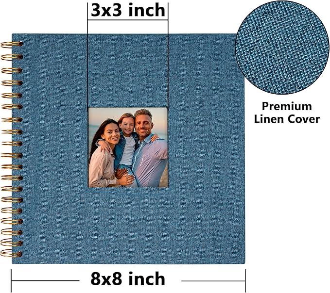 Vienrose 8x8 Inch Scrapbook DIY Small Hardcover Kraft White Pages Scrapbook Photo Album Linen Cover Scrap Book Photo Albums Scrapbooking Supplies Kit for Couple Family Wedding Travel