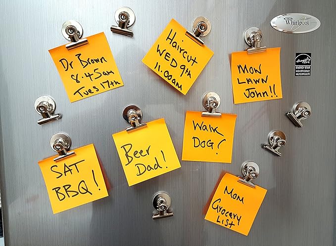 Mini Silver Refrigerator Magnet Hook Clips for Holding Photographs, Holding Business Cards, Office Organizing, Memo Note Clips (12)