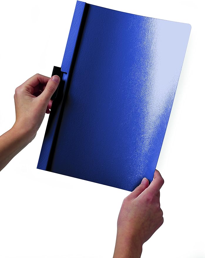 Durable Report Cover with DURACLIP Letter-Size 8.5" x 11" Inches - Holds Up to 30 Pages - Clear Cover and Dark Blue Border - Box of 25