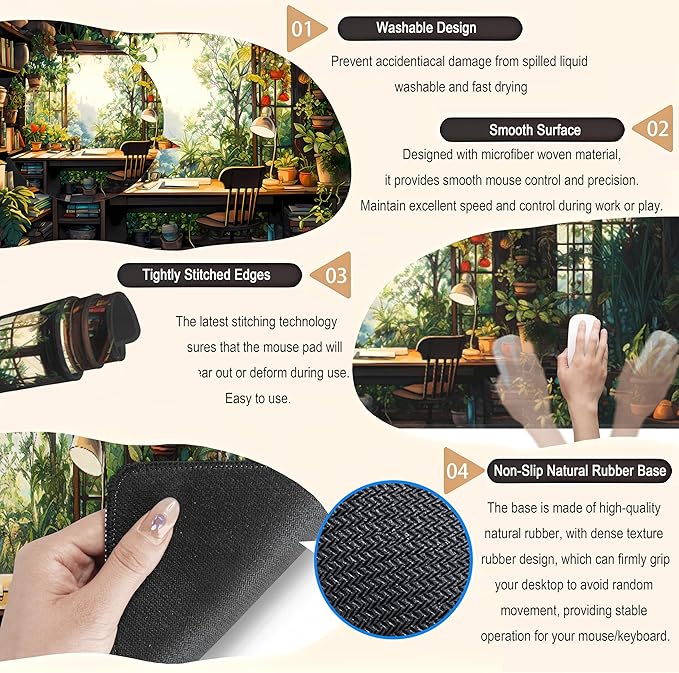 Green Kawaii Desk Mat Plant Floral Mouse Pad Cute XL Large Desk Pad Gaming Mousepad Lofi Desk Matt for Desktop, Laptop Computer Keyboard Mouse Mat for Women Office Decor Accessories 31.5x11.8 in