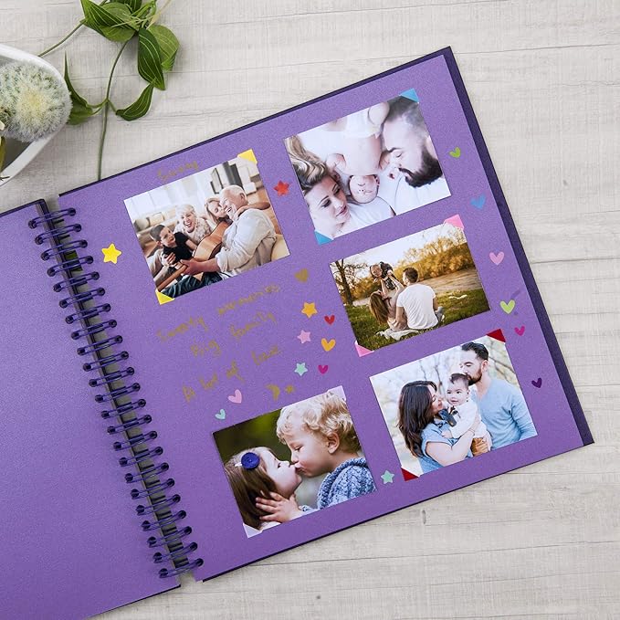 12 x 12 Inch Large DIY Scrapbook Photo Album with Window Design Cover 80 Pages Craft Paper Memory Book for Weeding Anniversary Travel and Baby (Purple)