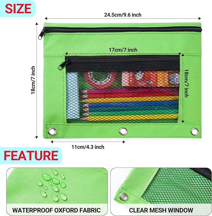 CHEPULA 14 Pack 3 Rings Binder Pencil Pouch, 2 Layer Pencil Case with Zipper and Mesh Window, Wear-resistant Oxford Fabric, Small Cosmetic Bag Pen Case for Home Office