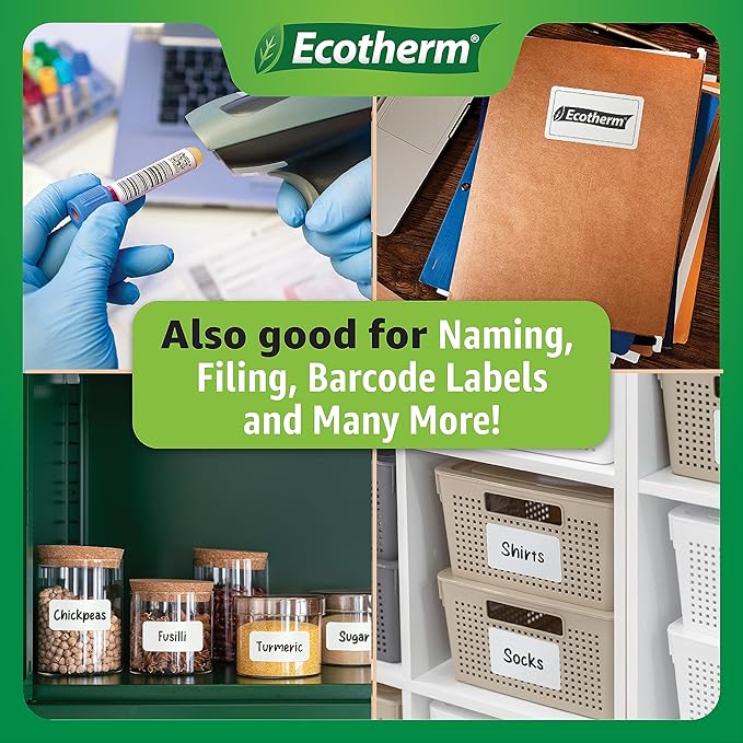 4" x 1.5" Thermal Labels | 4 Rolls | 3940 Labels | fits Zebra, Munbyn, Rollo, Godex, Arkscan, iDPRT, Offnova Thermal Label Printers and More | Blank White Adhesive Stickers by Ecotherm