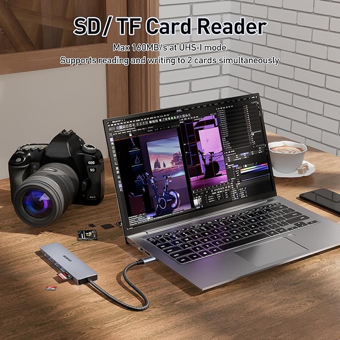 BENFEI USB C HUB 7-in-1 with HDMI(4K@60Hz,Certified), 100W Power Delivery, 3*USB 3.0, SD/TF Card Reader(160MB/s) Compatible with iPhone 15 Pro/Max, MacBook, iPad Pro, iMac, S23, XPS17