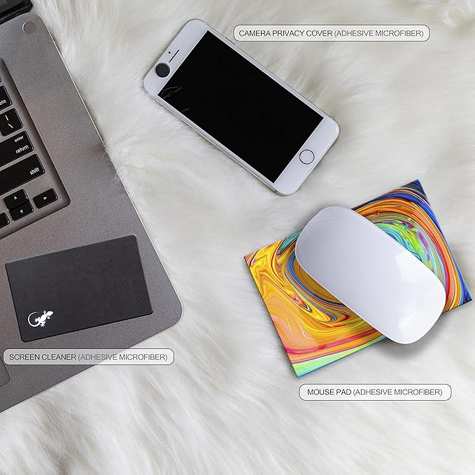 Mouse Pad Adhesive Bottom - Sticks to Any Surface - Portable - Webcam Covers and Screen Cleaner Included (Color Swirl)