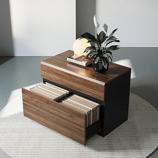 2 Drawer Lateral File Cabinet, 31W*23H Wood Filing Cabinet with Anti-tilt Mechanism, Home Office Storage Filing for Letter, A4 & Legal Size, Black Walnut