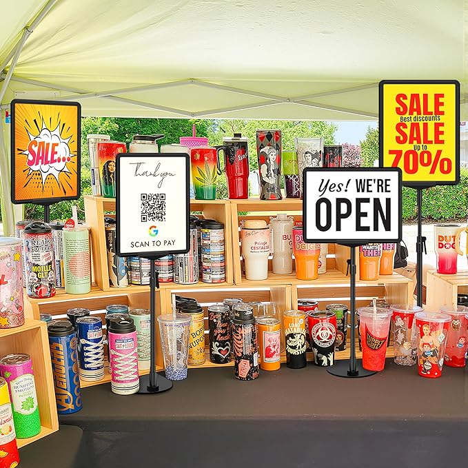 6Pack Sign Stand for Display 8.5 x 11, Adjustable Poster Stand for Table Top & Floor, Floor Standing Sign Holder, Metal Signage Stands for Business, Tradeshow, Store, Farm Display Stands