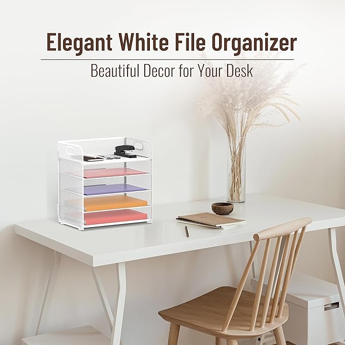 Supeasy 5 Trays Paper Organizer Letter Tray with Handle-Mesh Desk File Organizer, Paper Sorter Desk Organizer for Office, Home or School