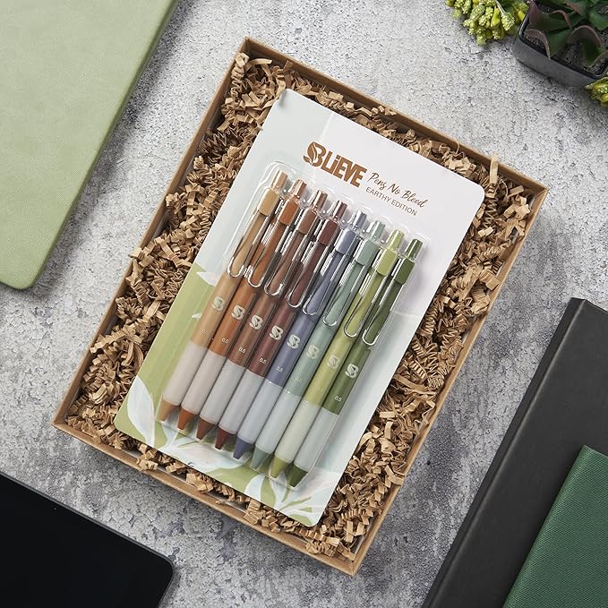 BLIEVE Gel Pens - Earthy, Matte Finish, Smooth Writing, No Bleed - For Journaling, Bible Notes, Drawing - Cute School Supplies, 8 Pack