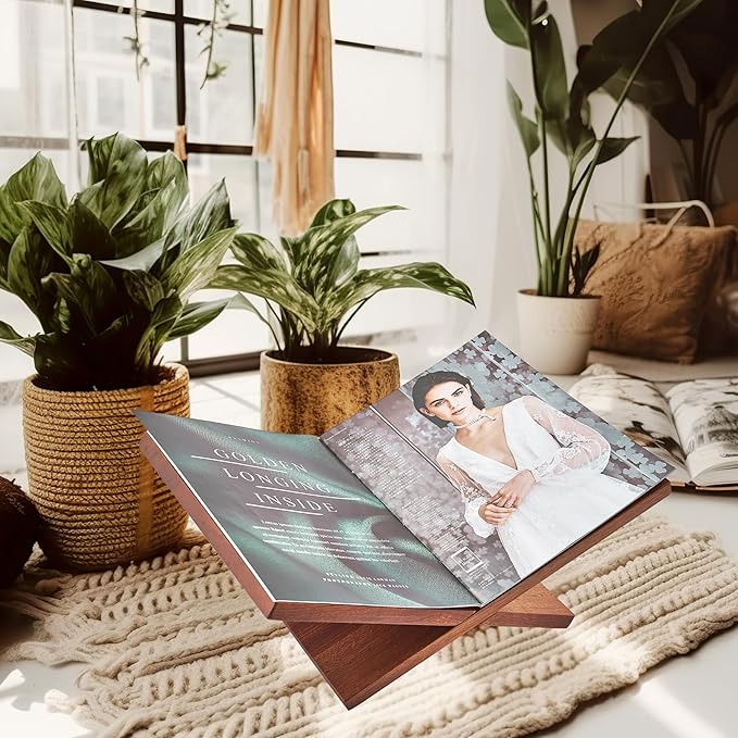 Honygebia Solid Wood Book Stands - Cross Frame Sapele Wooden Book Holder, Open Bookstand for Display and Reading, Suitable for Art, Bible, Cookbook, Easel, Magazine, Textbooks