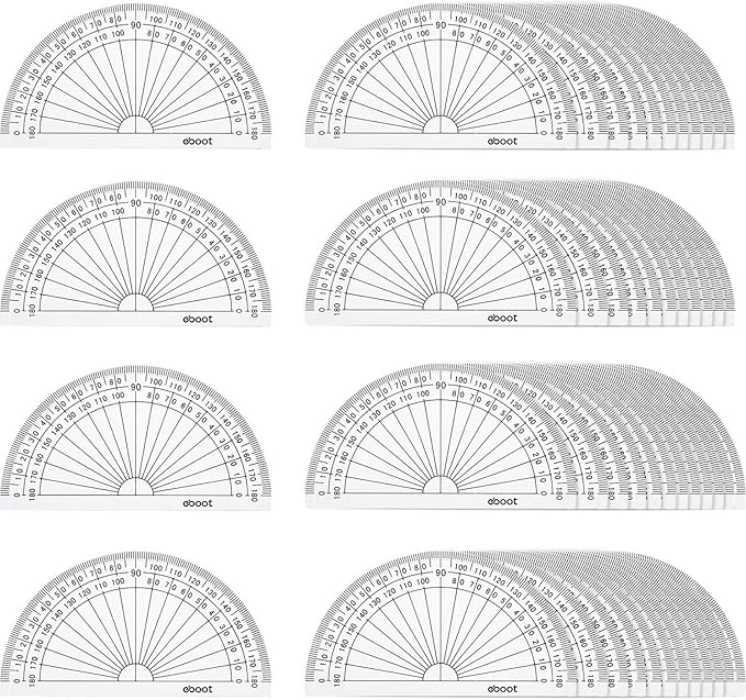 EBOOT 50 Pcs Math Protractors Plastic Protractor 180 Degrees, 4 Inches(Clear)