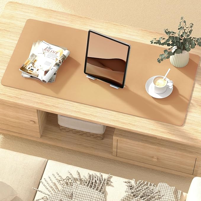 Leather Desk Pad Protector, Mouse Pad, Non-Slip Computer Mat for Desk, PU Leather Office Desk Mat for Home & Office, Waterproof Laptop Desk Blotter Pad for Keyboard and Mouse, Khaki (13.7''X23.6'')