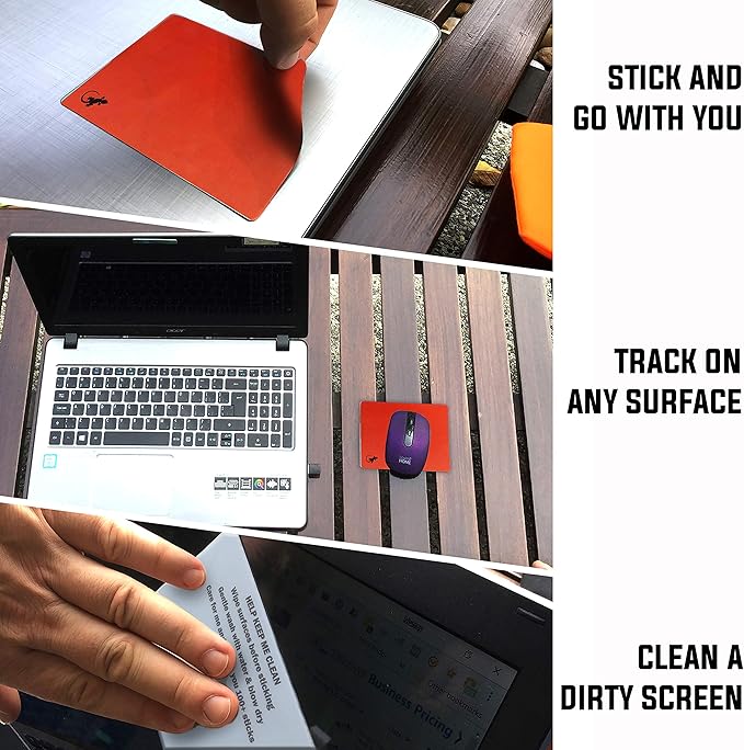 Mouse Pad Adhesive Bottom - Sticks to Any Surface - Portable - Webcam Covers and Screen Cleaner Included (Red)