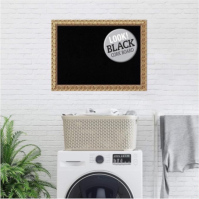Amanti Art Black Cork Board for Wall, 23x31 Vision Board with Gold Wood Frame, Medium Corkboard Office Decor for Home Organization, Traditional Corkboard Pinboard to display items for home