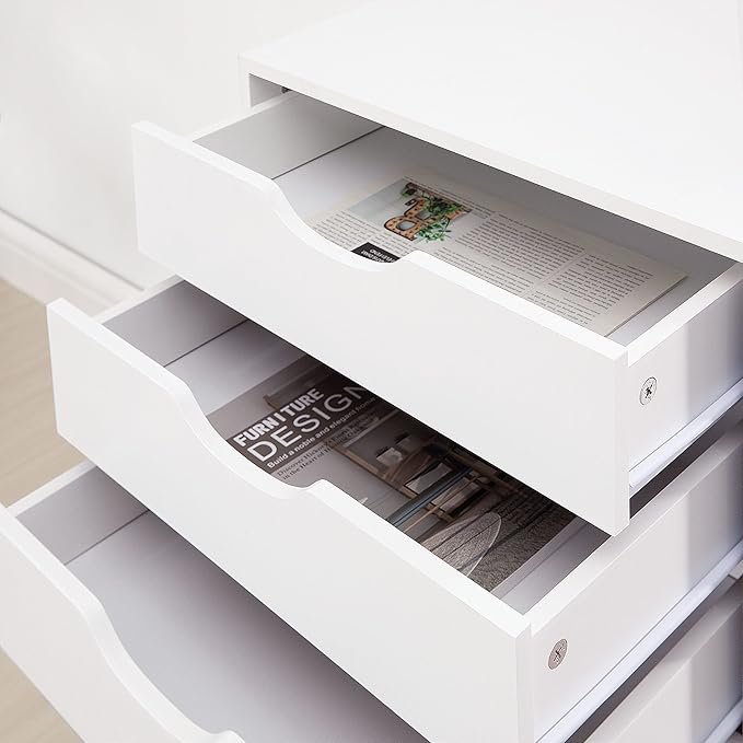 Naomi Home 7 Drawer Office Storage File Cabinet,Under Desk Cabinets for Home Office,Organization Filing Cabinet with Wheels,Printer Stand Storage,180 lbs Capacity – White(11272AM)