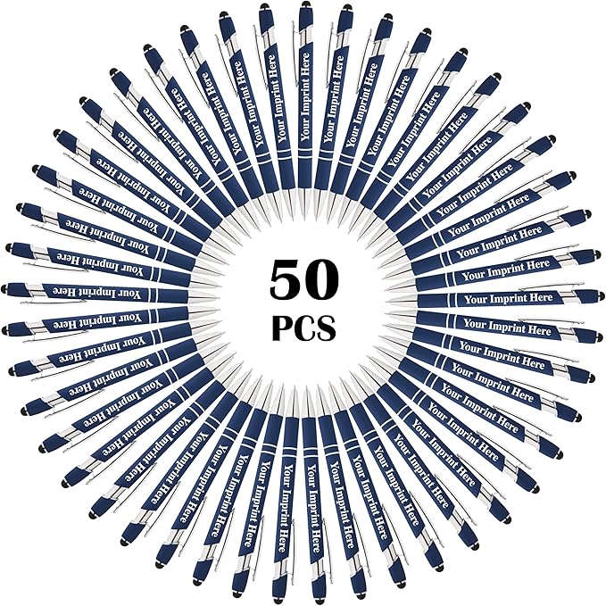 Up to 500 Pcs Custom Pens Bulk | Rainbow of Colors | Soft-Touch Metal Black Ink Personalized with Name or Message (Dark Blue, 50)