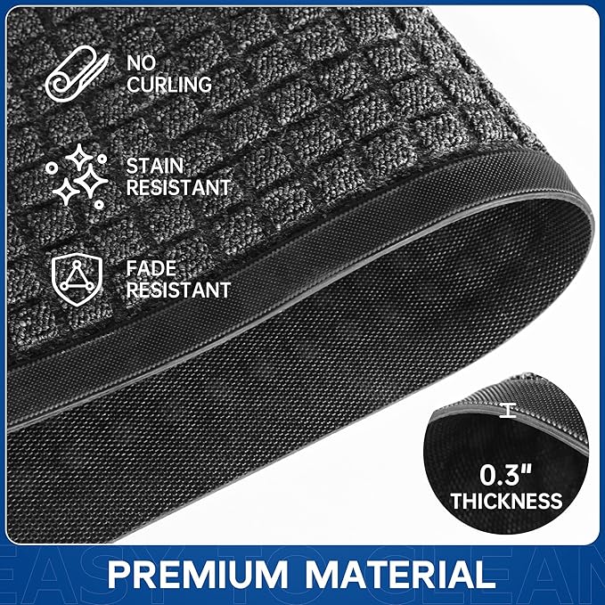 Durable Front Door Mat, 48" x 24" Heavy Duty Indoor Outdoor Doormat for Entryway, Non-Slip Rubber Backing, Stain and Fade Resistant Commercial Floor Mat for Home Office Entry