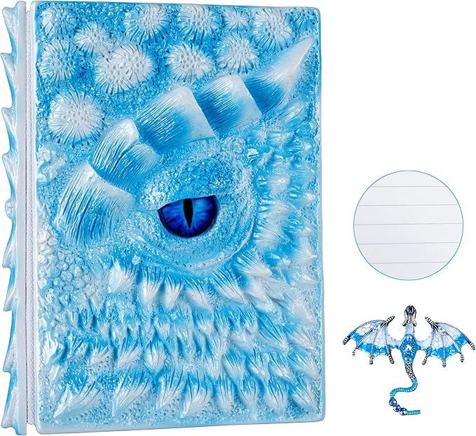 3D Dragon Eye Embossed Journal,Resin Engraving Notebook,Dnd notebook for Dragon Lovers ，Blank Paper,Hardcover Travel Notepad for Writing,Sketchbook,Collection,Gift,Decoration A4 and A5 Size (A5-Ice dragon-Lined-Brooch)