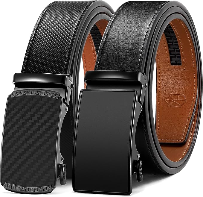 Zitahli Ratchet Belt for Men - 2 Packs Leather Mens belt For Gift Men Dress and Casual,Trim to Fit
