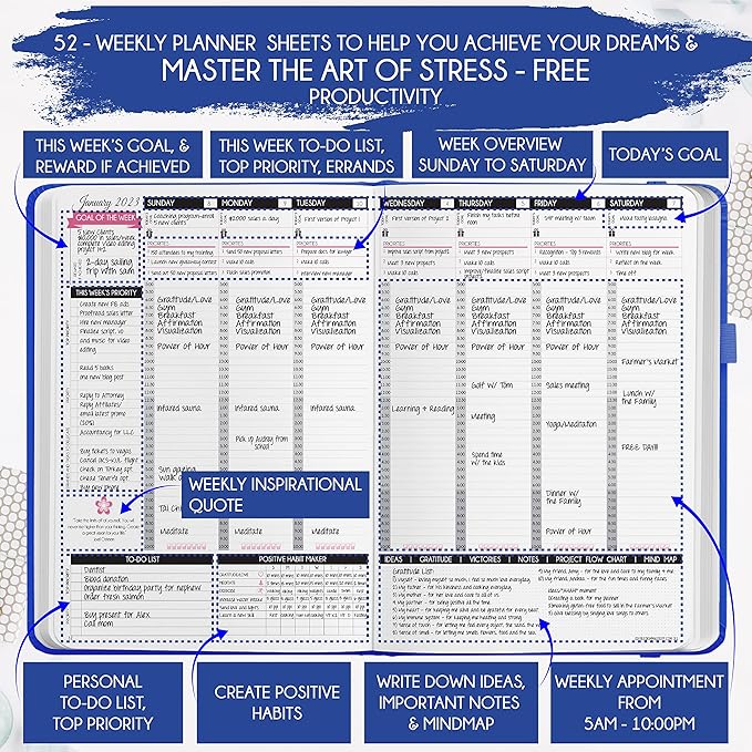 Law of Attraction Planner – Undated Hourly, Weekly & Monthly Goal Setting Planner, 12-Month to Increase Productivity | Life & Gratitude Journal, Include Foldable Vision Board, Gift Box & Stickers