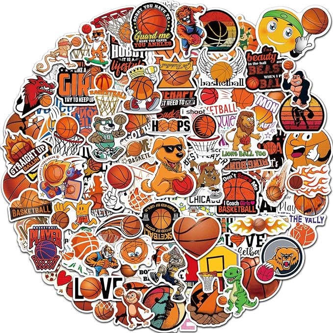 100 Pcs Sport Stickers for Kids, Basketball Water Bottle Stickers, Vinyl Waterproof Laptop Sticker for Water Bottle, Bulk Sticker Packs for Boys Kids Classroom Prizes for Elementary Students