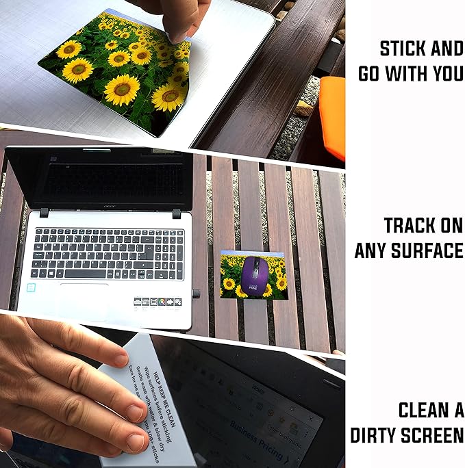 Adhesive Mouse Pad - Peel and Sticks to Any Surface - Travel Mouse Pad, Sticky for Any Surface - Excellent Tracking - Sunflowers
