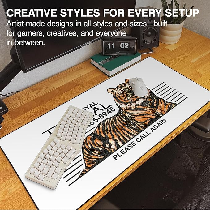 MPCO. OZGMX Large Gaming Desk Pad - 36" x 17" Duraglyde Fabric Royal Bengal Original Desk Mats - Non-Slip, Washable, Smooth Glide for Precision Gaming & Work