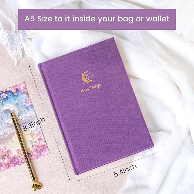 CAGIE Lined Journal Notebook for Women Girls, A5 Hardcover Linen Journals For Writing 256 Pages, Aesthetic Womens Diary, Gifts 8.3'' x 5.7'' Purple