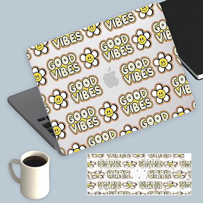 KEROM Compatible for MacBook Air 13 inch Case 2025 M4, 2024-2022 M3 M2 A3240 A3113 A2681, Cute Sleek Aesthetic Plastic Hard Shell with Keyboard Cover for MacBook Air 13.6 inch Case, Good Vibes