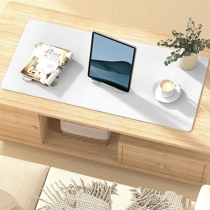 Desk Pad Protector Mouse Pad, Non-Slip Computer Mat for Desk, PU Leather Office Desk Mat, Waterproof Desk Pad for Keyboard and Mouse, Laptop Desk Blotter Pad for Home and Office, White (17''X36'')