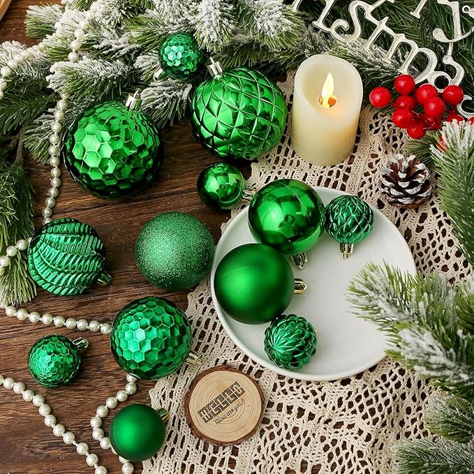 Christmas Balls Ornaments -36pcs Shatterproof Christmas Tree Decorations with Hanging Loop for Xmas Tree Wedding Holiday Party Home Decor,6 Styles in 3 Sizes(Green)