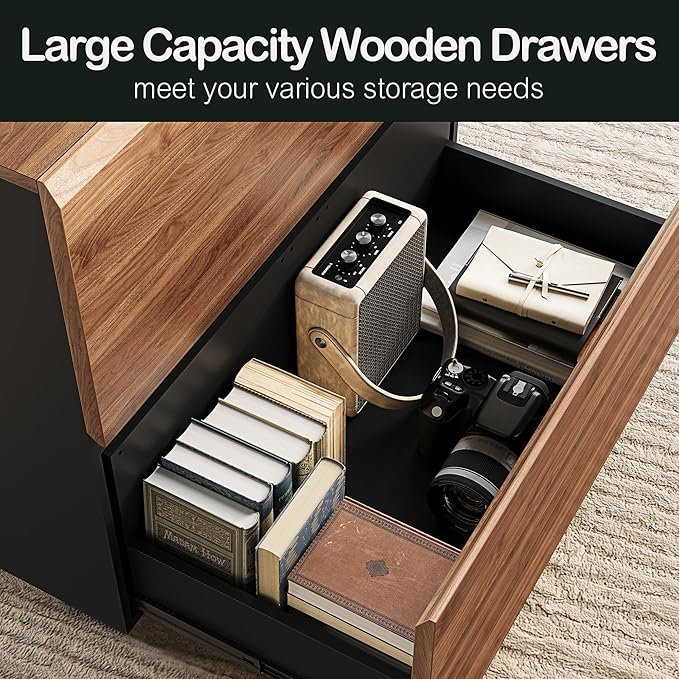 2 Drawer Lateral File Cabinet, 31w*28h Wood Filing Cabinet with Anti-tilt Mechanism, Home Office Storage Filing for Letter, A4 & Legal Size, Black Walnut