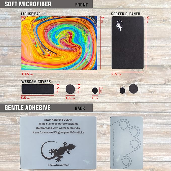 Mouse Pad Adhesive Bottom - Sticks to Any Surface - Portable - Webcam Covers and Screen Cleaner Included (Color Swirl)