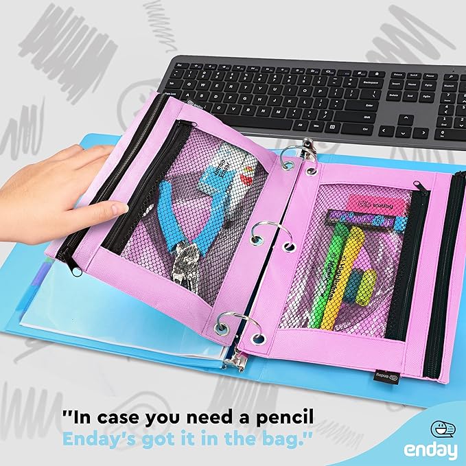Enday Purple Pencil Pouch For 3 Ring Binder, Zippered Binder Pencil Pouches, 3 Ring Pencil Pouch for Binder, Pencil Case for Binder, Large Pencil Bags for School, Home, and Office