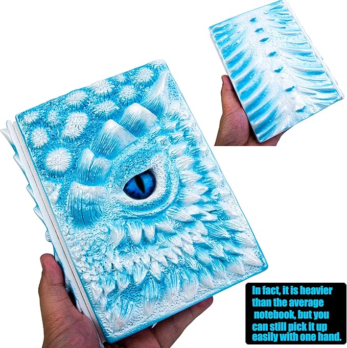 3D Dragon Eye Embossed Journal,Resin Engraving Notebook,Dnd notebook for Dragon Lovers ，Blank Paper,Hardcover Travel Notepad for Writing,Sketchbook,Collection,Gift,Decoration A4 and A5 Size (A5-Ice dragon-Lined)