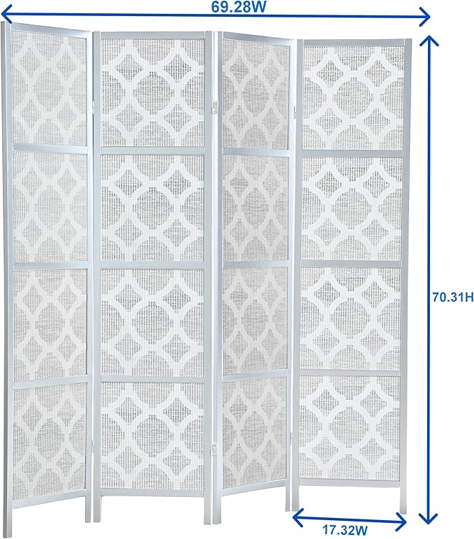 NicBex Room Divider 4 Panel Room Dividers with Quarterfoil Diamond Design Partition Room Dividers and Folding Privacy Screens Wall Divider for Home, Room Separation,69.28"W x 17.32"D x 70.31"H, Silver