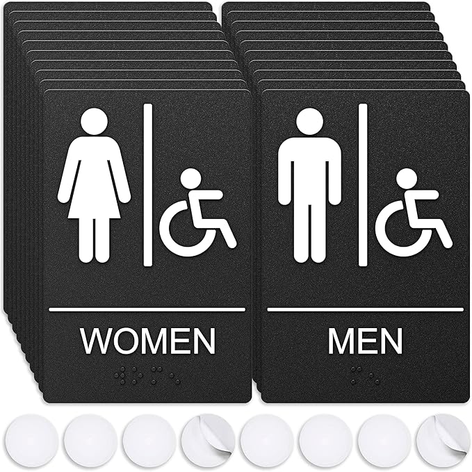 ASSURED SIGNS Unisex Bathroom Signs, Restroom Sign For Business - For Unisex Men and Women - 10 Pack - 9" by 6" - ADA Compliant with Braille and Handicap Symbol - Strong Double-Sided Adhesives Included - Apply to Door or Wall