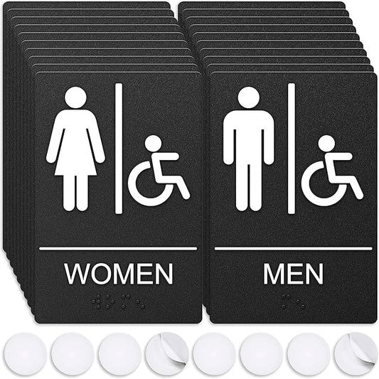 ASSURED SIGNS Unisex Bathroom Signs, Restroom Sign For Business - For Unisex Men and Women - 10 Pack - 9" by 6" - ADA Compliant with Braille and Handicap Symbol - Strong Double-Sided Adhesives Included - Apply to Door or Wall