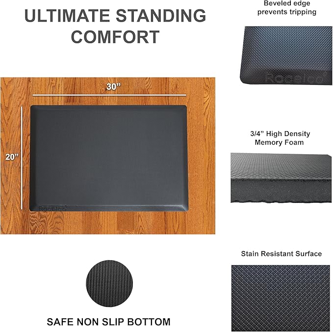 Rocelco 46" Electric Standing Desk Converter with AC Outlet USB Charger and Anti-Fatigue Floor Mat - Motorized Adjustable Sit Stand Riser - Tabletop Workstation Keyboard Tray - Black (R EDRB-46-MAFM)