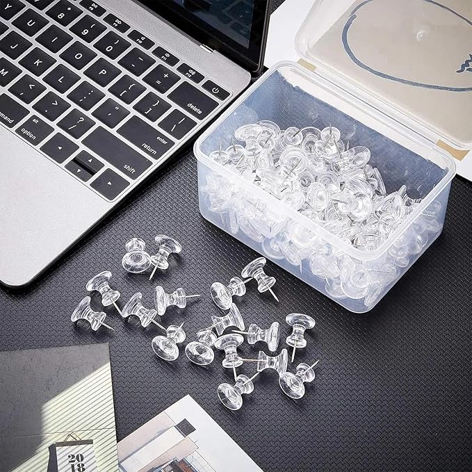 Outus 100 Pcs Giant Push Pins Large Thumb Tacks Plastic Heads 1 Inch Jumbo Push Pins for Cork Board Map Posters Office School(Clear)