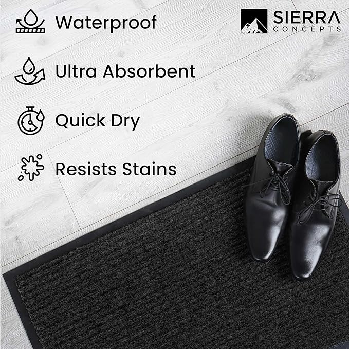 Sierra Concepts 2-Pack Front Door Mat Ribbed Black - Indoor Outdoor Floor Doormat Entryway Welcome Mats - Entrance Shoe Scraper, Entry Inside Outside Garage, 30" x 17"