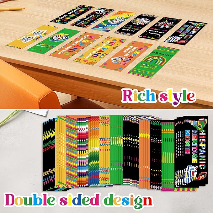 120 Pcs Hispanic Heritage Bookmarks – 12 Designs One-Sided Bookmarks for Hispanic Heritage Month Classroom Rewards Reading Gifts for Students Teachers Latino Decorations