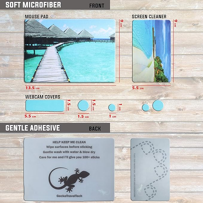 Mouse Pad Adhesive Bottom - Sticks to Any Surface - Portable - Webcam Covers and Screen Cleaner Included (Beach)