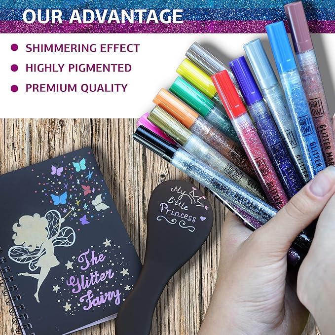 Acrylic Glitter Paint Marker Pens, Medium Pens for Rock Painting, Stone, Ceramic, Glass, Wood, Fabric, Card Making, Canvas, DIY Crafts - Set of 12 Sparkle Paint Markers