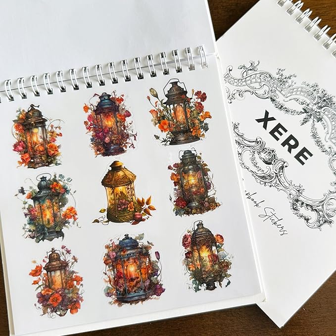 XERE 144 Pcs Radiant Lanterns Four Seasons Sticker Book for Journaling Notebooks, Sketchbook, Bookmark Making, Junk Journal, Budget Planner, Scrapbook Art Supplies Stickers