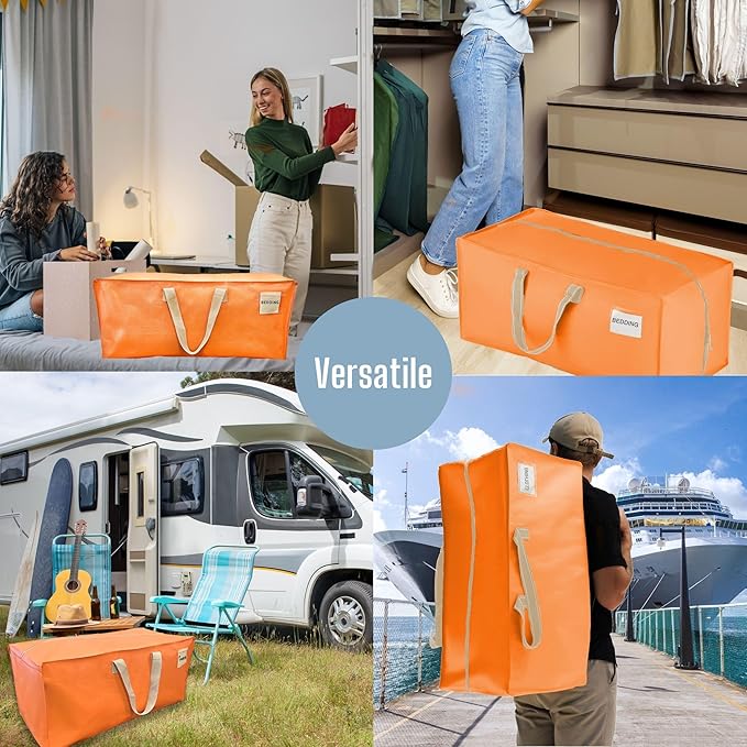 VENO 4 Pack Moving Bags w/Backpack Straps, Heavy Duty, Moving Boxes Alternative, Packing Supplies, Large Storage Totes for Dorm Room Essentials with Zipper (Seasonal Autumn Orange, 4 Pack)