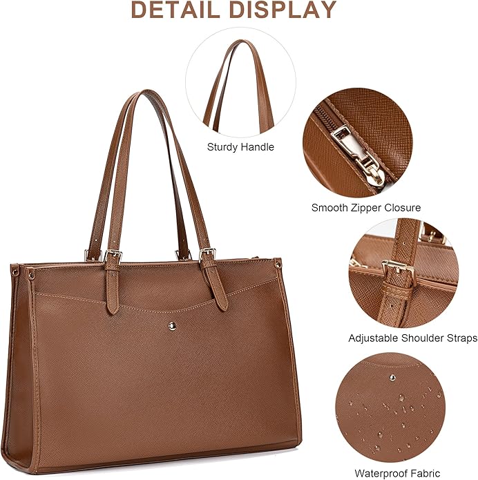 Laptop Tote Bag Women, Work Tote with Multi Pockets, Nurse Bag with Large Cup Holder, For Work, Travel, Daily Use