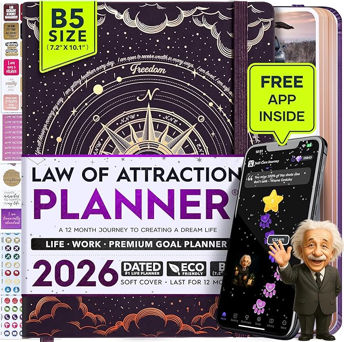 2026 Planner Weekly and Monthly | Law of Attraction Planner with Panduo App | A 12 Month Journey for Productivity, Gratitude & Goal Setting | Includes Foldable Vision Board, Gift Box & Stickers