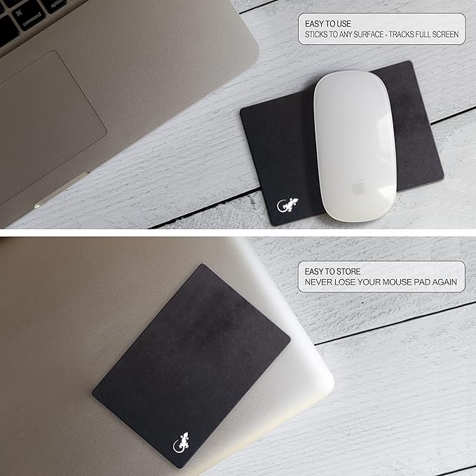 Mouse Pad Adhesive Bottom - Sticks to Any Surface - Portable - Webcam Covers and Screen Cleaner Included (2 Pack -Blank- Black)